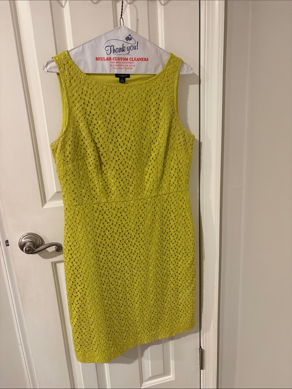 Ann Taylor Sleeveless Lace Sheath Dress in Chartreuse